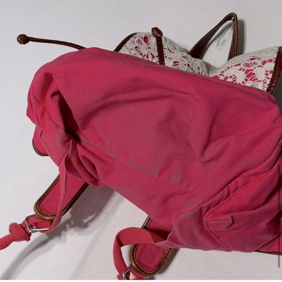 5/$25 Aeropostale Pink Canvas With Cream Crochet Backpack - Picture 6 of 15